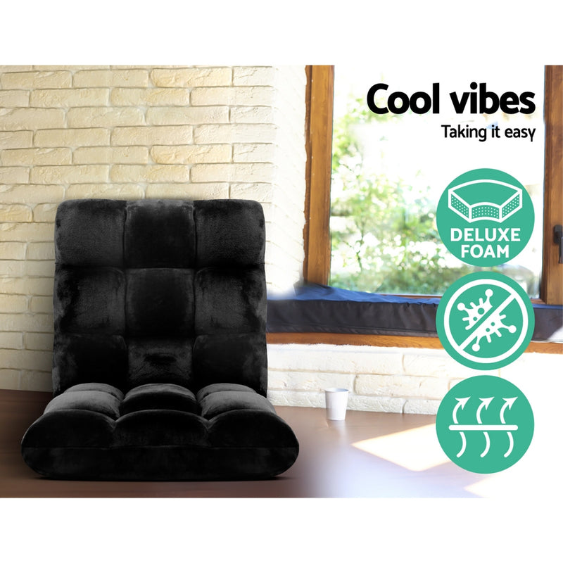 Lounge Sofa Floor Recliner Futon Chaise Folding Couch Black