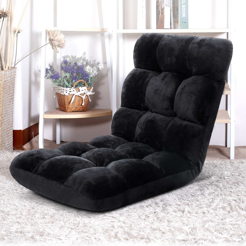 Lounge Sofa Floor Recliner Futon Chaise Folding Couch Black