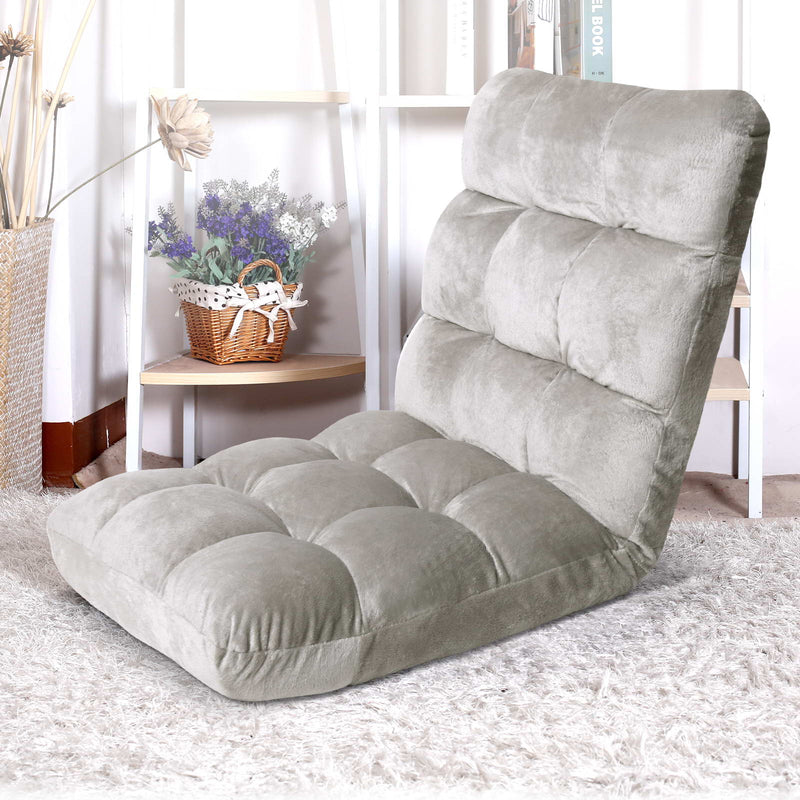 Lounge Sofa Floor Recliner Futon Chaise Folding Couch Grey