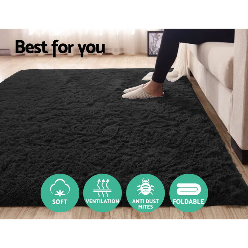 Ultra Soft Shaggy Rug 160x230cm Large Floor Carpet Anti-slip Area Rugs Black