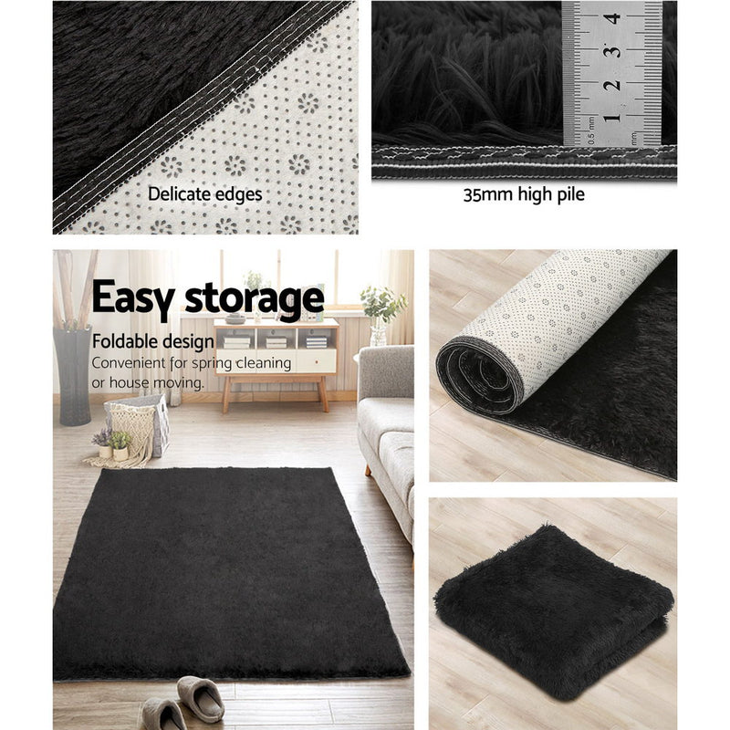 Ultra Soft Shaggy Rug 160x230cm Large Floor Carpet Anti-slip Area Rugs Black