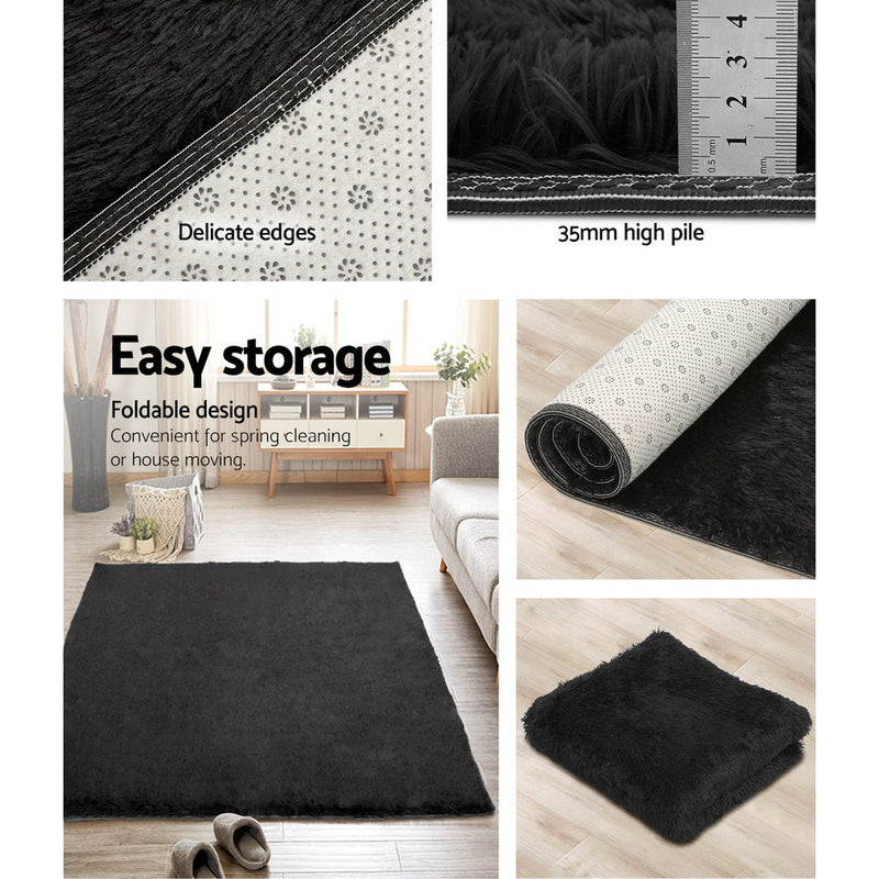 Floor Rugs Ultra Soft Shaggy Rug Large 200x230cm Carpet Mat Area Black