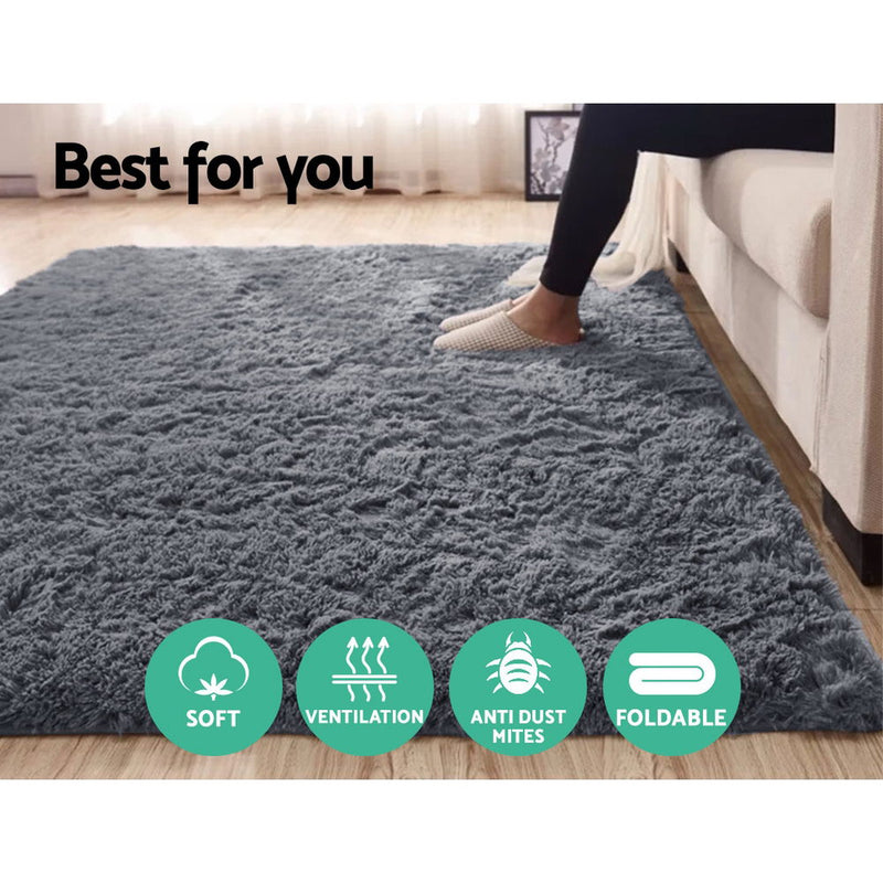 Floor Rugs Soft Shaggy Rug Large 200x230cm Carpet Anti-slip Mat Area Grey