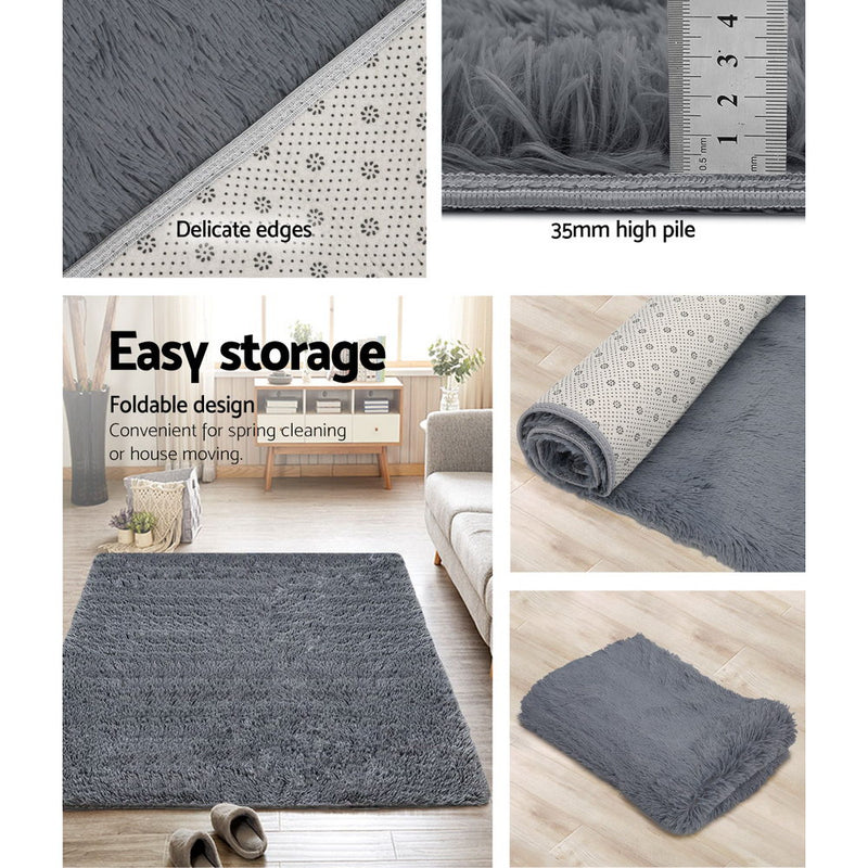 Floor Rugs Soft Shaggy Rug Large 200x230cm Carpet Anti-slip Mat Area Grey