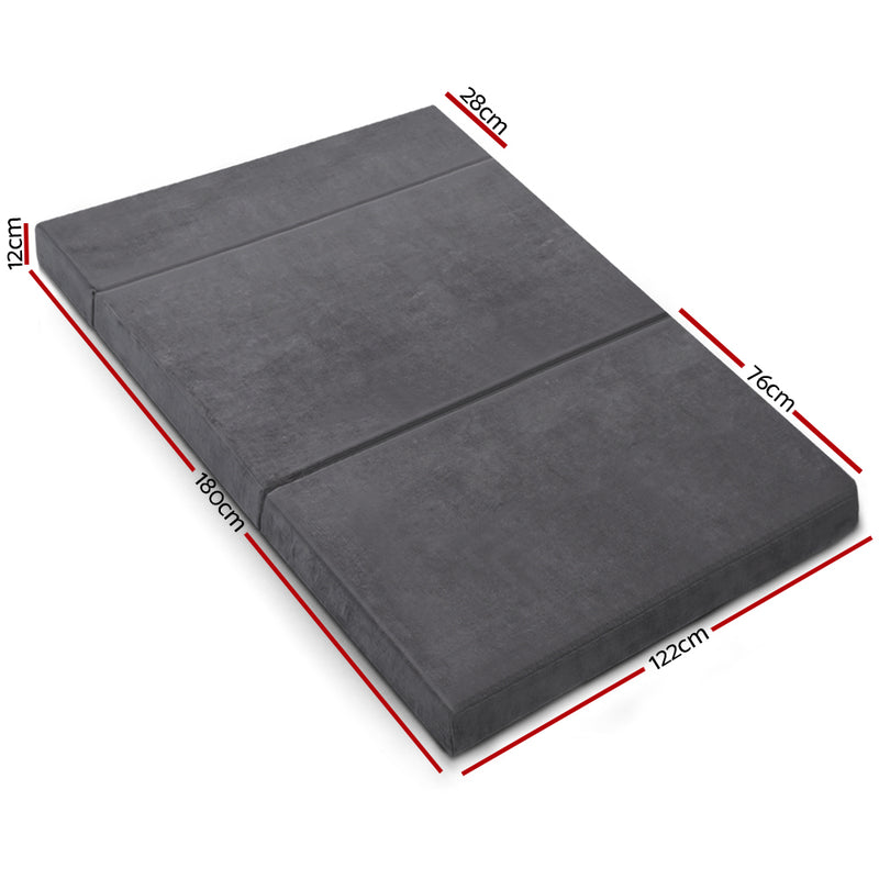 Giselle Bedding Double Size Folding Foam Mattress Portable Bed Mat Velvet Dark Grey