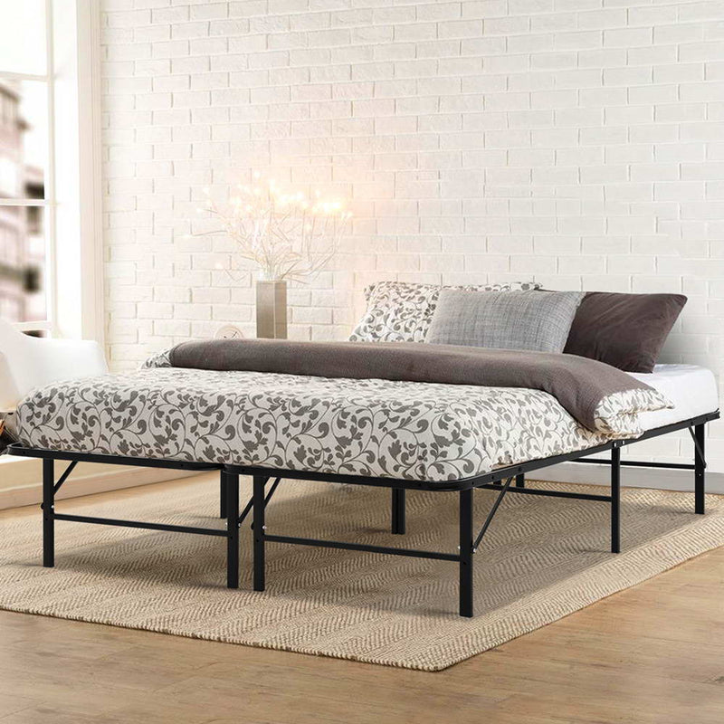 Foldable Double Metal Bed Frame - Black