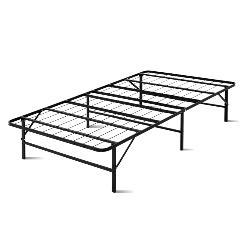 Foldable King Single Metal Bed Frame - Black