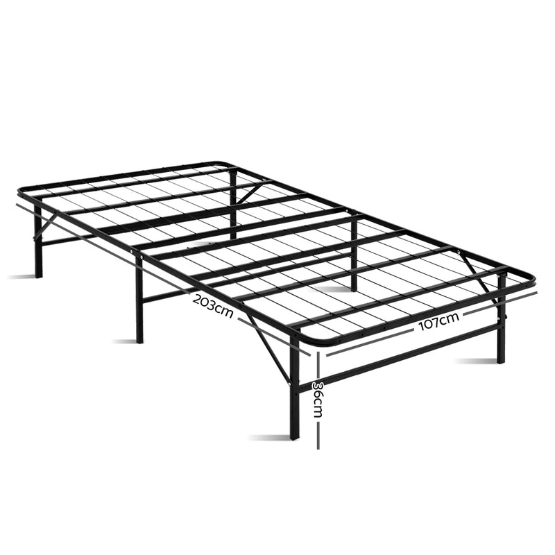 Foldable King Single Metal Bed Frame - Black