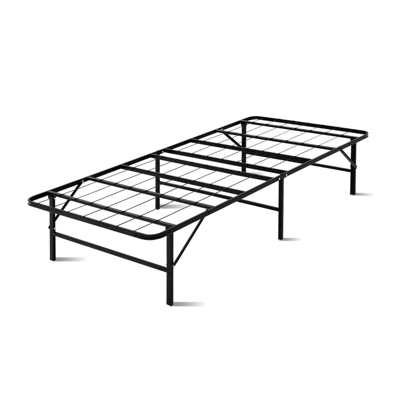 Foldable Single Metal Bed Frame - Black