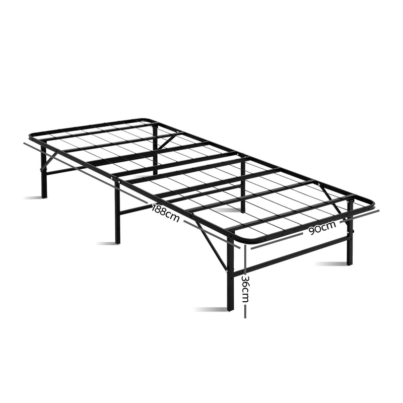 Foldable Single Metal Bed Frame - Black