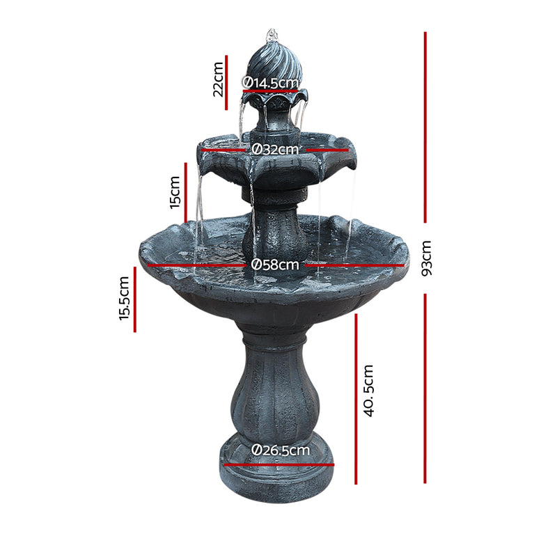 3 Tier Solar Powered Water Fountain - Black