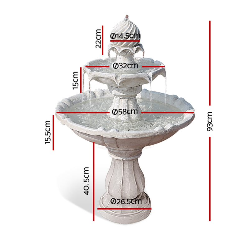 3 Tier Solar Powered Water Fountain - Ivory