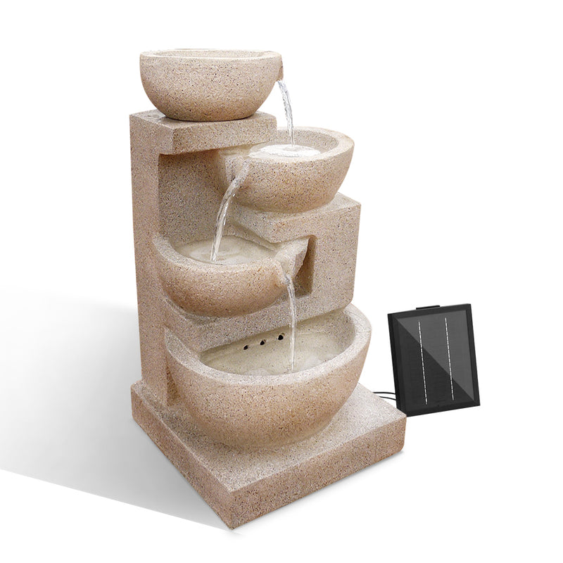 4 Tier Solar Powered Water Fountain with Light - Sand Beige