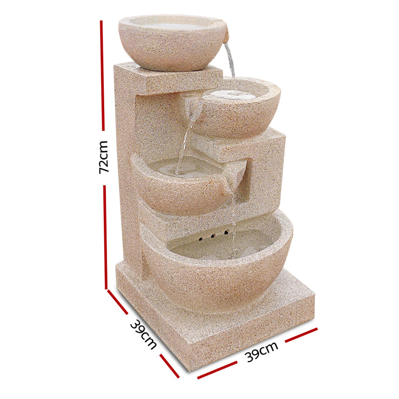 4 Tier Solar Powered Water Fountain with Light - Sand Beige