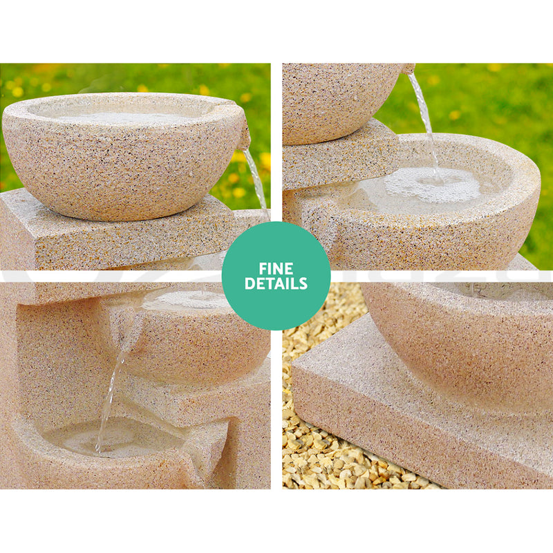 4 Tier Solar Powered Water Fountain with Light - Sand Beige