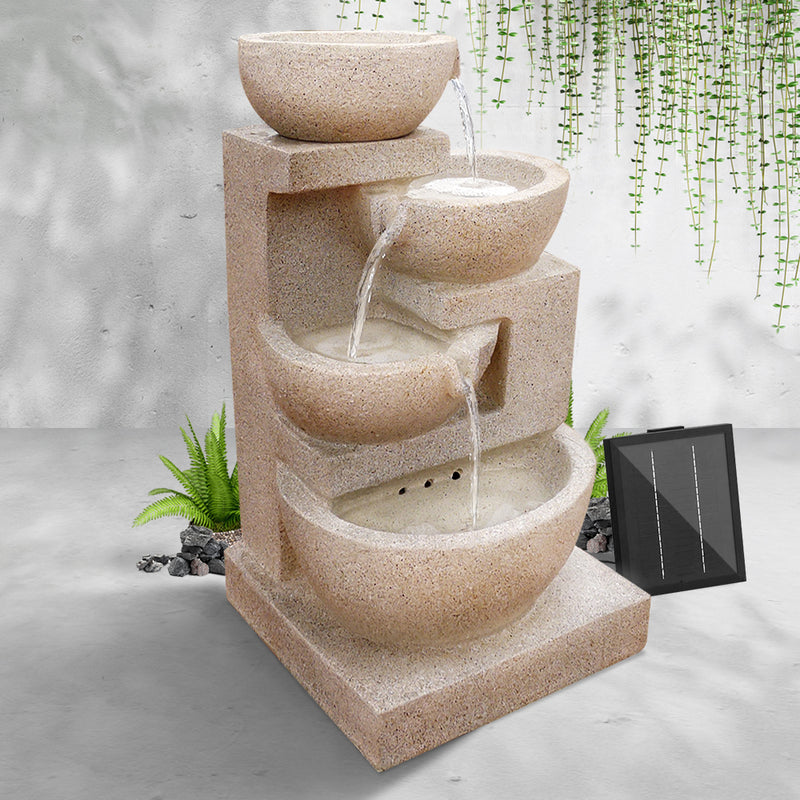 4 Tier Solar Powered Water Fountain with Light - Sand Beige