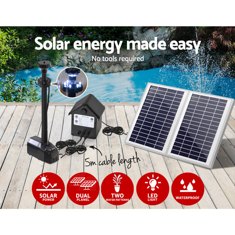 110W LED Lights Solar Fountain with Battery Outdoor Fountains Submersible Water Pump