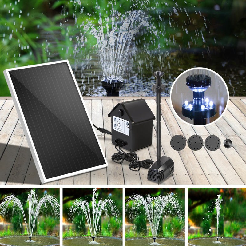 30W LED Lights Solar Fountain with Battery Outdoor Fountains Submersible Water Pump