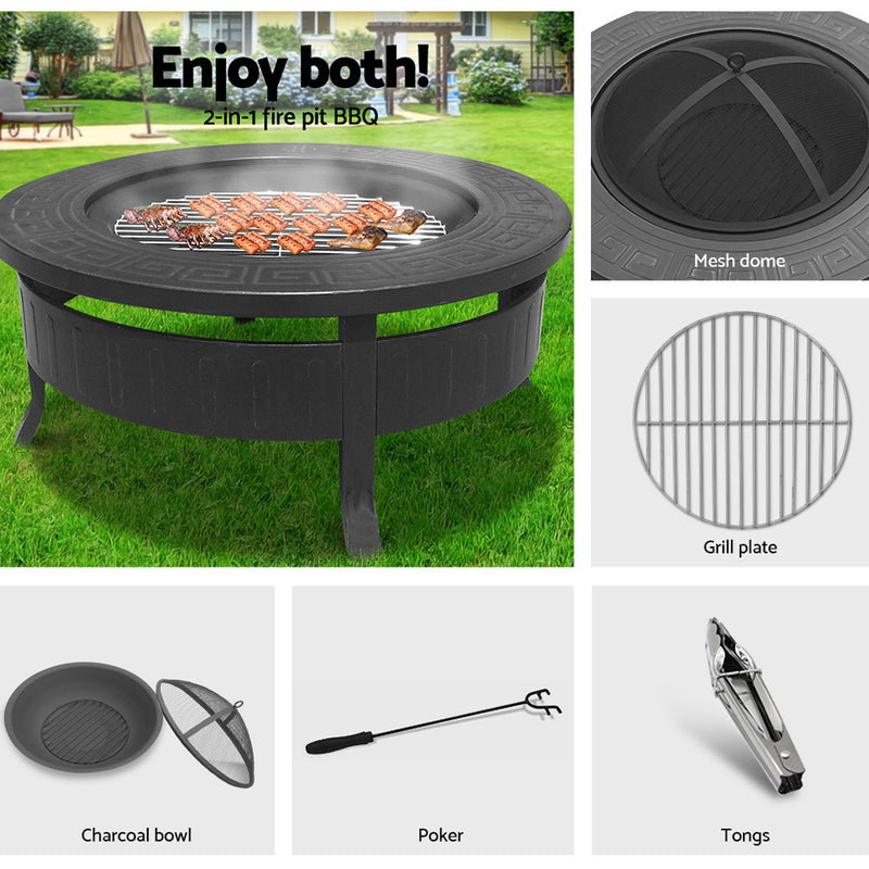 Round Outdoor Fire Pit BBQ Table Grill Fireplace