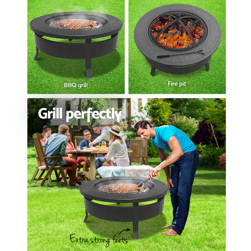 Round Outdoor Fire Pit BBQ Table Grill Fireplace