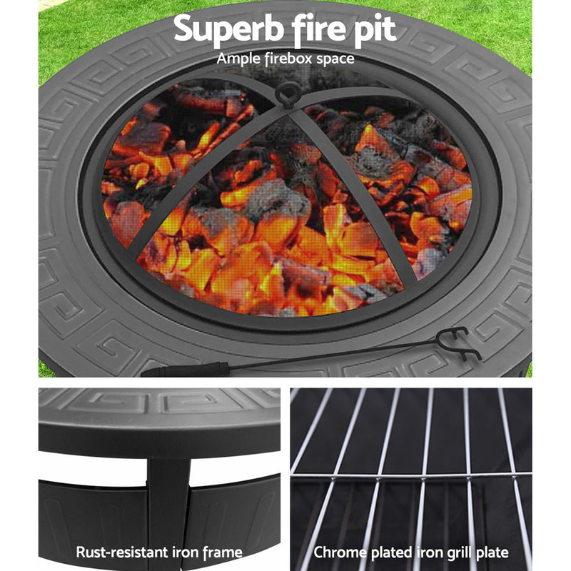 Round Outdoor Fire Pit BBQ Table Grill Fireplace