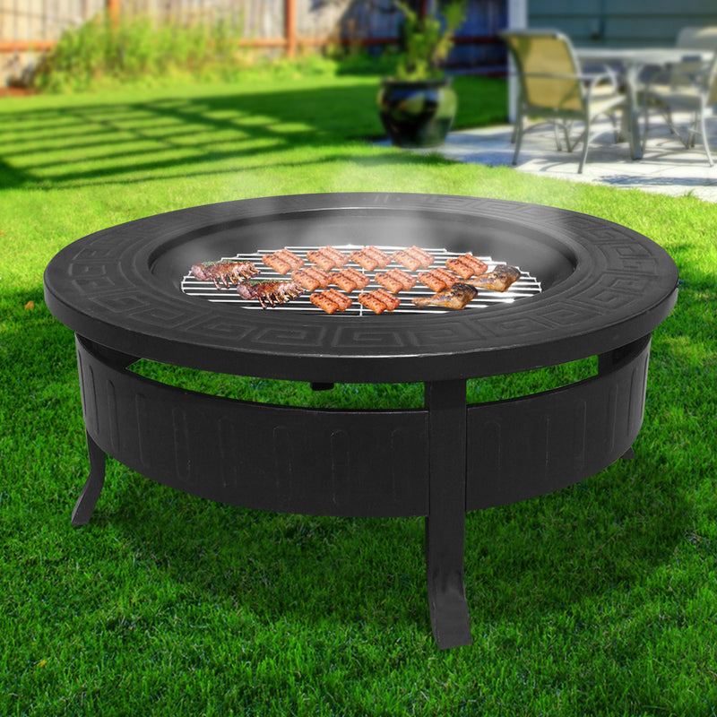 Round Outdoor Fire Pit BBQ Table Grill Fireplace