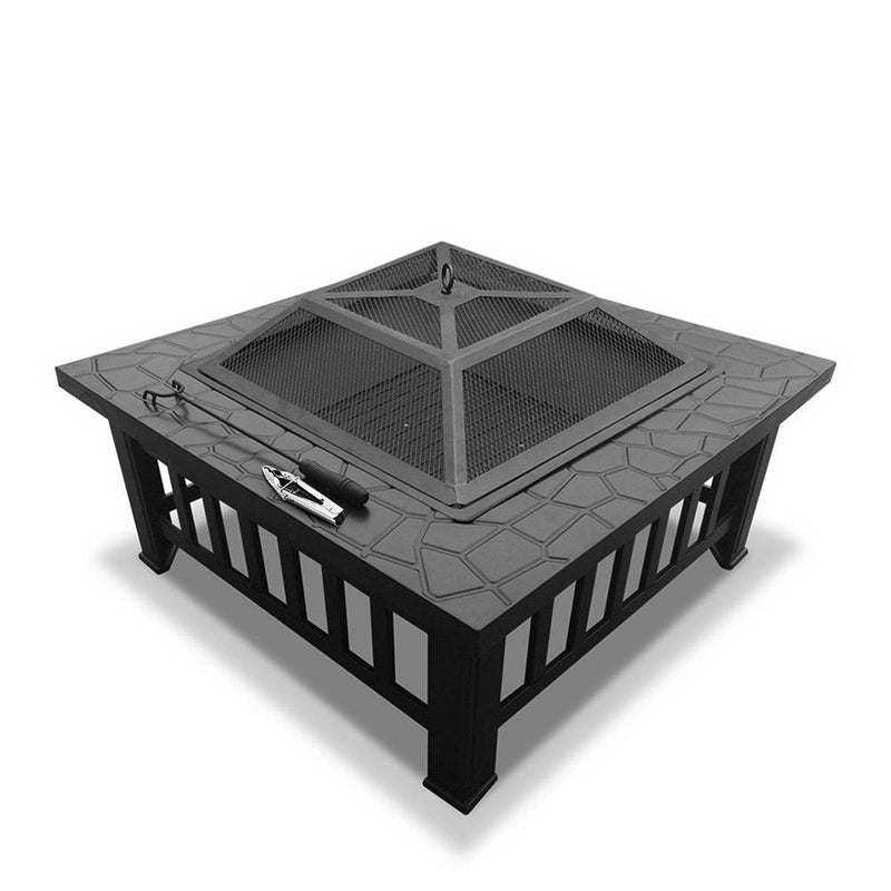 Outdoor Fire Pit BBQ Table Grill Fireplace Stone Pattern