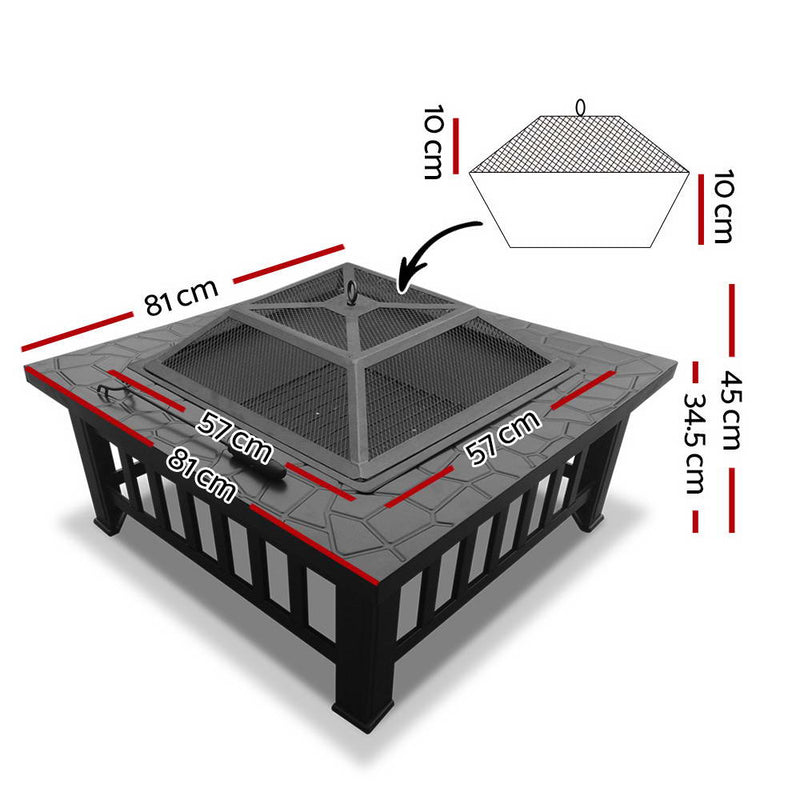 Outdoor Fire Pit BBQ Table Grill Fireplace Stone Pattern