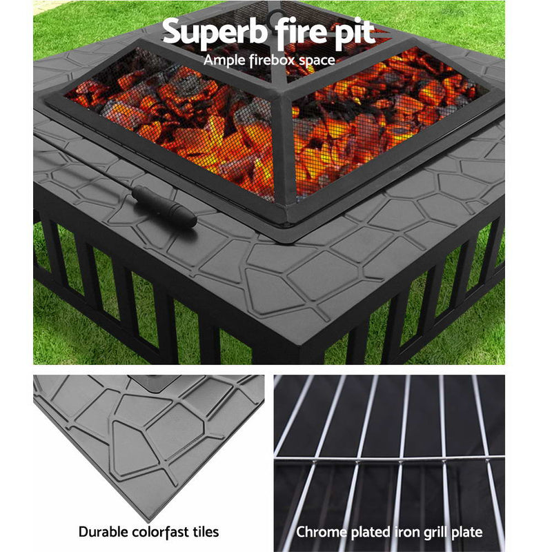 Outdoor Fire Pit BBQ Table Grill Fireplace Stone Pattern