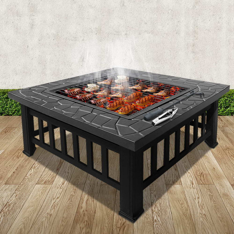 Outdoor Fire Pit BBQ Table Grill Fireplace Stone Pattern