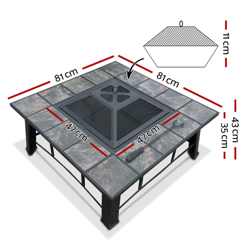 Outdoor Fire Pit BBQ Table Grill Fireplace Ice Bucket with Table Lid