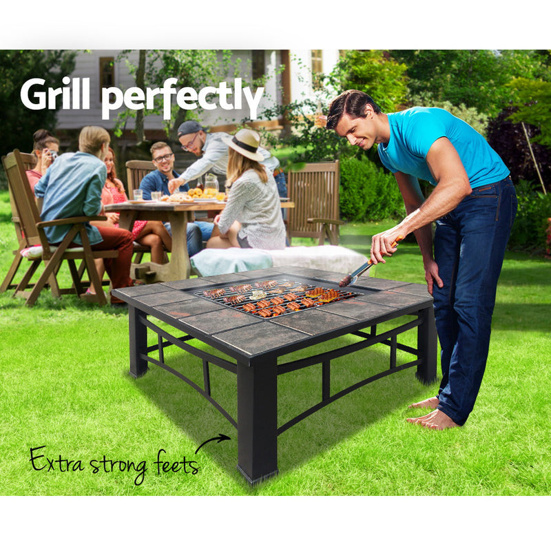 Outdoor Fire Pit BBQ Table Grill Fireplace Ice Bucket with Table Lid