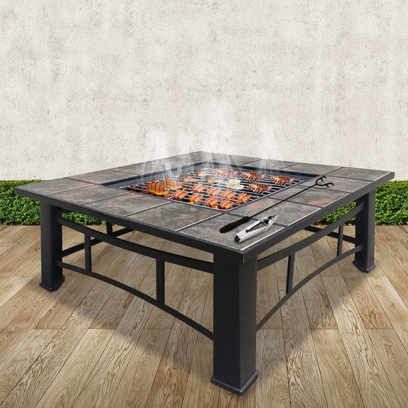 Outdoor Fire Pit BBQ Table Grill Fireplace Ice Bucket with Table Lid