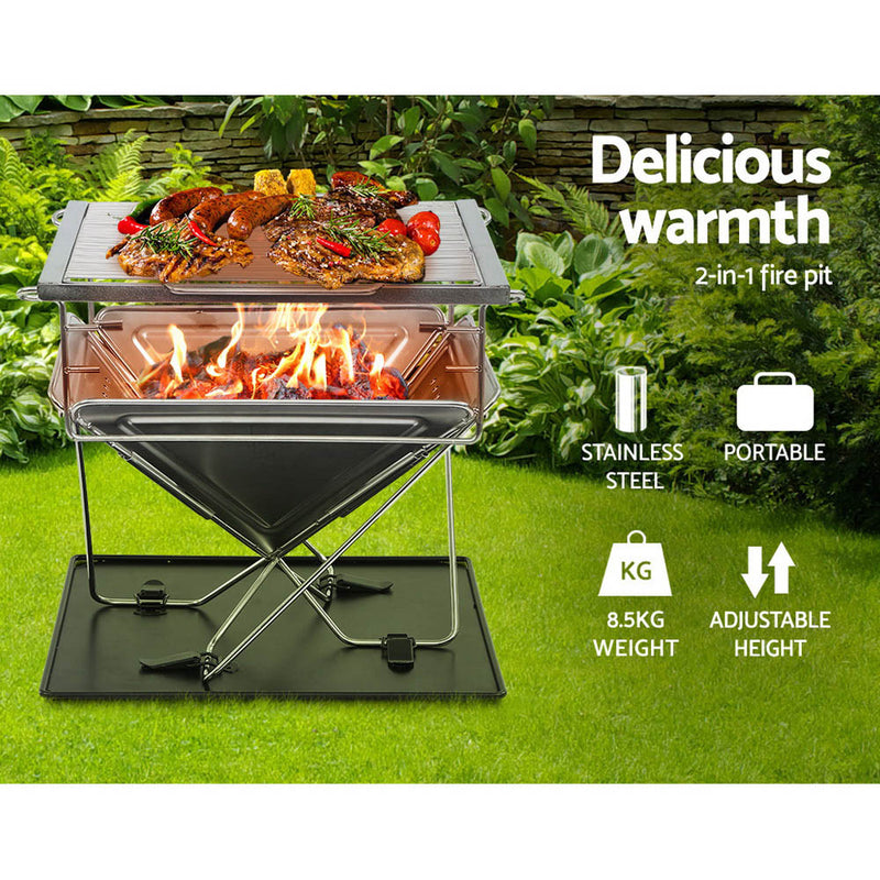 Camping Fire Pit BBQ Portable Folding Stainless Steel Stove Outdoor Pits