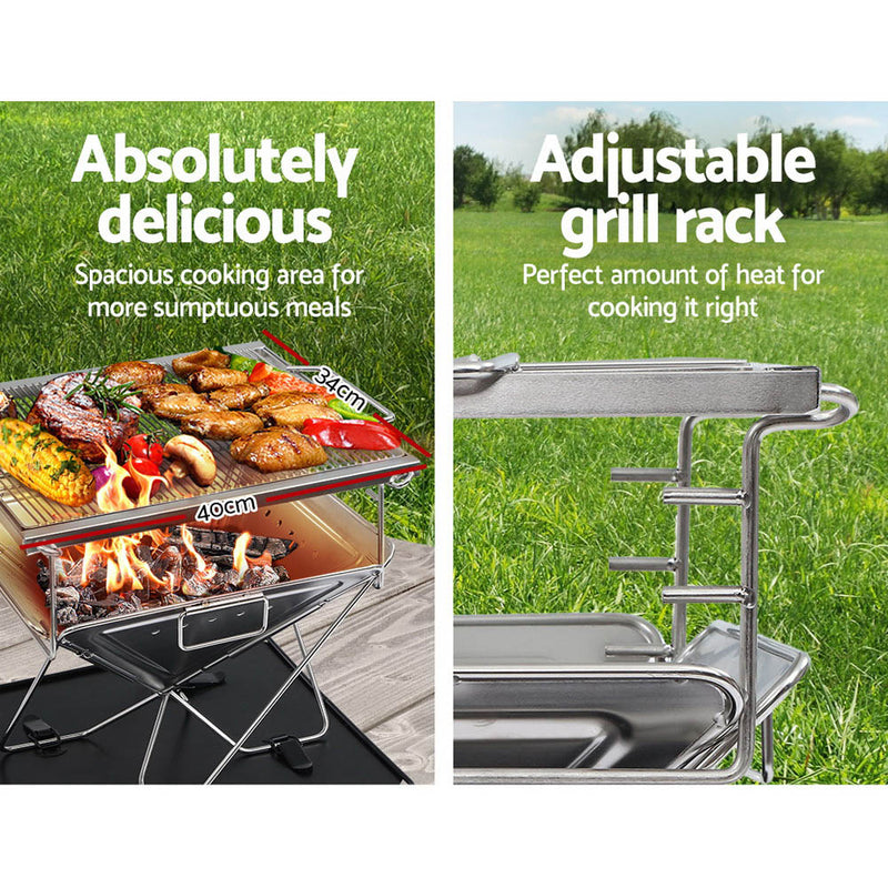 Camping Fire Pit BBQ Portable Folding Stainless Steel Stove Outdoor Pits