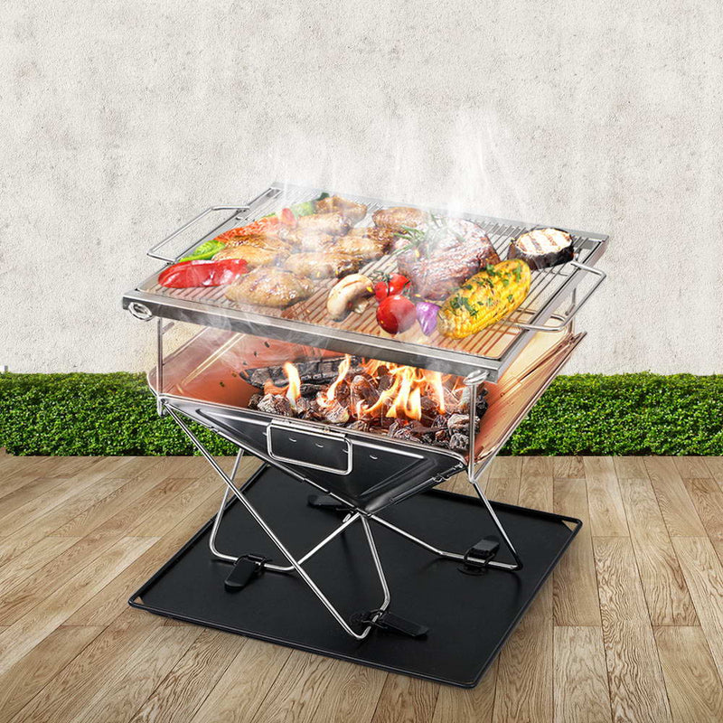 Camping Fire Pit BBQ Portable Folding Stainless Steel Stove Outdoor Pits