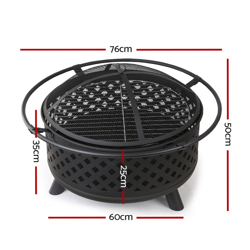 30 Inch Portable Outdoor Fire Pit and BBQ - Black