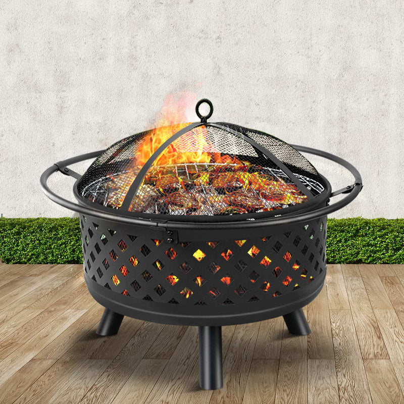 30 Inch Portable Outdoor Fire Pit and BBQ - Black