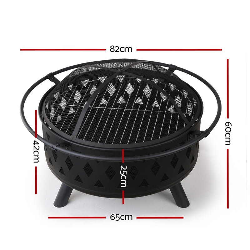 32 Inch Portable Outdoor Fire Pit and BBQ - Black