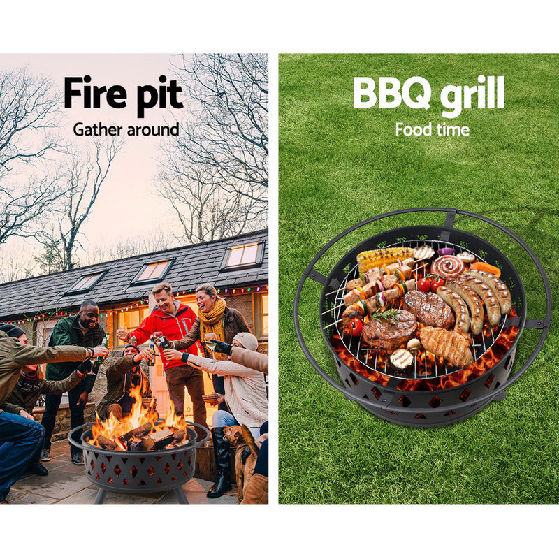 32 Inch Portable Outdoor Fire Pit and BBQ - Black