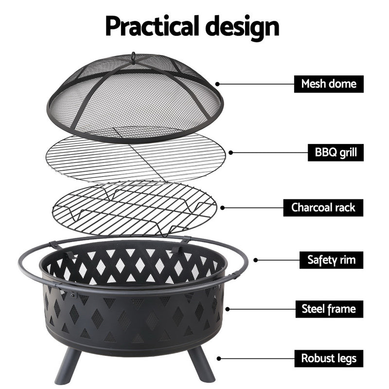 32 Inch Portable Outdoor Fire Pit and BBQ - Black