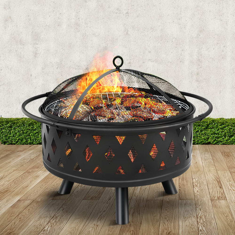 32 Inch Portable Outdoor Fire Pit and BBQ - Black