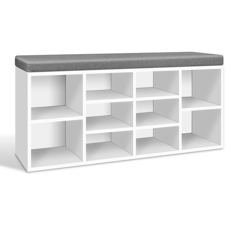 Fabric Shoe Bench with Storage Cubes - White