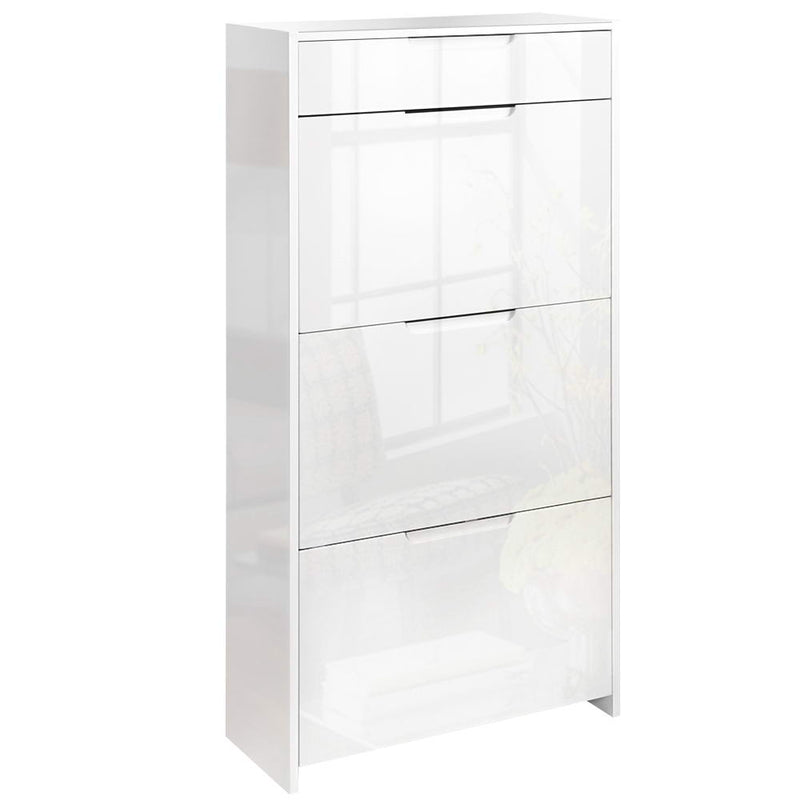 24 Pair High Gloss Wooden Shoe Cabinet - White