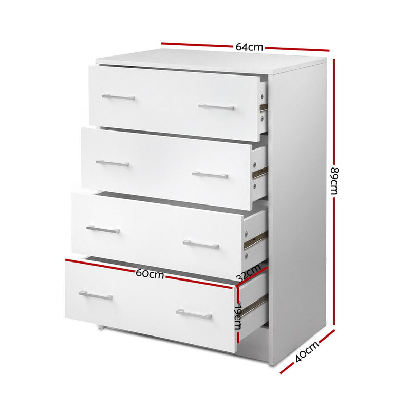 Tallboy 4 Drawers Storage Cabinet - White