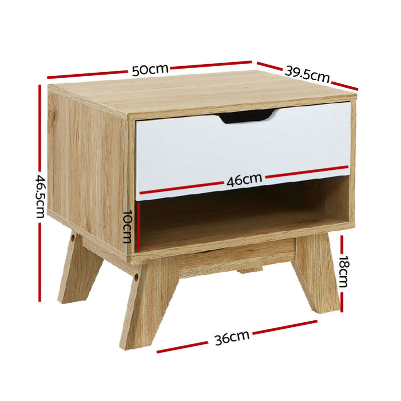 Bedside Table Drawer Nightstand Shelf Cabinet Storage Lamp Side Wooden