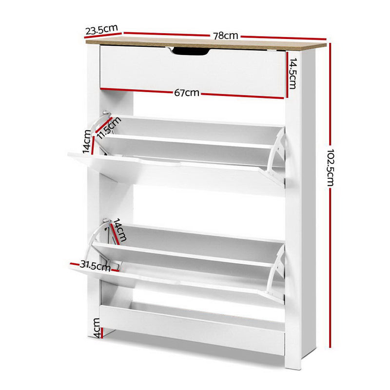 Shoe Cabinet Rack Storage Organiser Cupboard Shelf Drawer 16 Pairs White