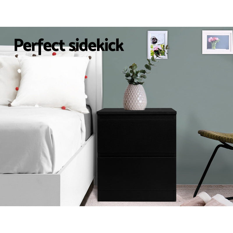 Bedside Tables Drawers Side Table Bedroom Furniture Nightstand Black Lamp