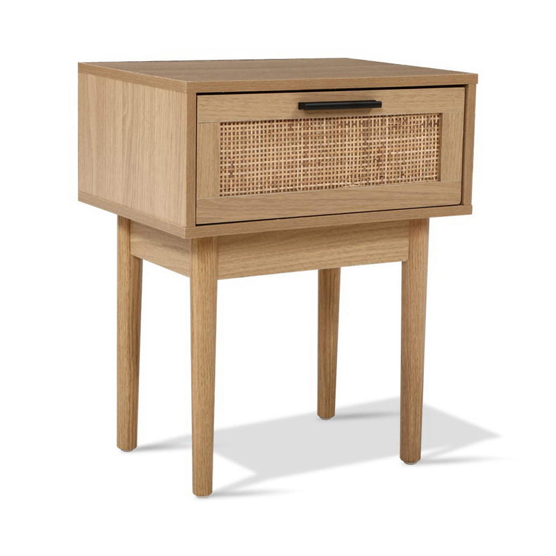 Bedside Tables Table 1 Drawer Storage Cabinet Rattan Wood Nightstand