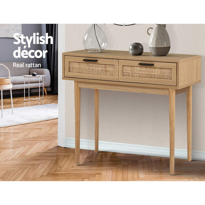 Rattan Console Table Drawer Storage Hallway Tables Drawers